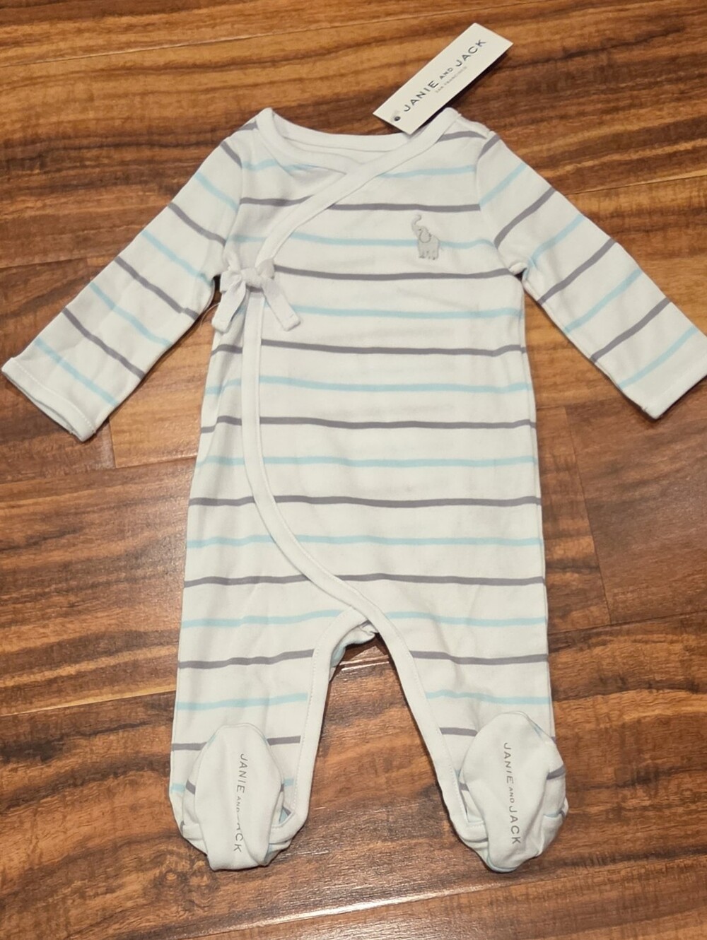 Janie and Jack NWT Newborn Gray/Blue Striped Footie Romper